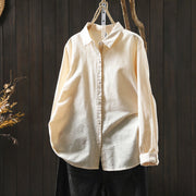 Buddha Stones Fall Solid Color Button Down Stand Collar Long Sleeve Women's Cotton Shirt - Beige - US6，UK/AU10，EU38 (L) - image 0