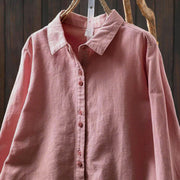 Buddha Stones Fall Solid Color Button Down Stand Collar Long Sleeve Women's Cotton Shirt - image 5