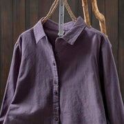 Buddha Stones Fall Solid Color Button Down Stand Collar Long Sleeve Women's Cotton Shirt - image 29