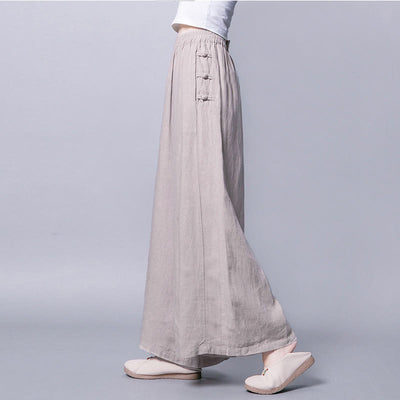 Buddha Stones Casual Frog-Button High Waist Wide Leg Pants With Pockets - Linen - US12，UK/AU16，EU44 (3XL) - image 0