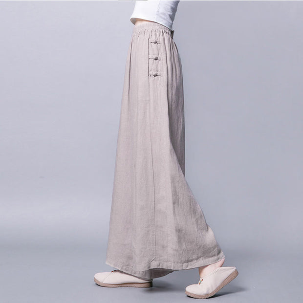 Buddha Stones Casual Frog-Button High Waist Wide Leg Pants With Pockets - Linen - US12，UK/AU16，EU44 (3XL) - image 0