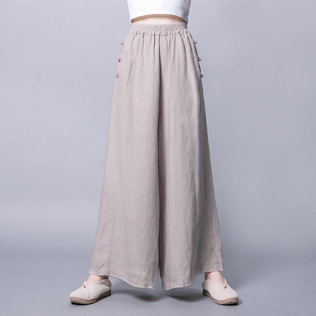 Buddha Stones Casual Frog-Button High Waist Wide Leg Pants With Pockets - image 5