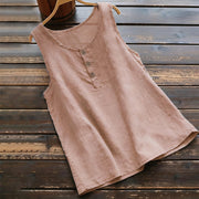 Buddha Stones Summer Pure Color Crew Collar Button Women's Vest Waistcoat - LightCoral - US18，UK/AU22，EU50 (5XL) - image 4