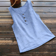 Buddha Stones Summer Pure Color Crew Collar Button Women's Vest Waistcoat - RoyalBlue - US18，UK/AU22，EU50 (5XL) - image 3