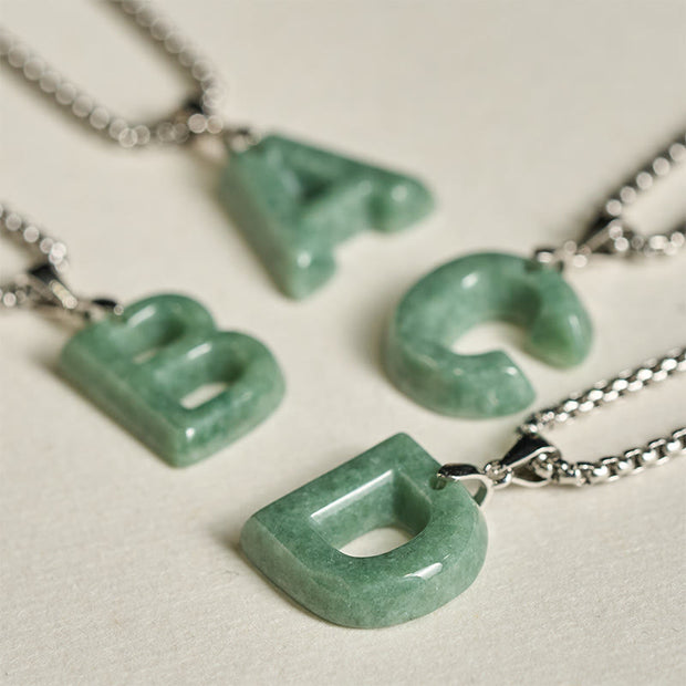 Buddha Stones Natural A-Z Letter Jade Titanium Steel Wide Chain Prosperity Necklace Pendant - image 38