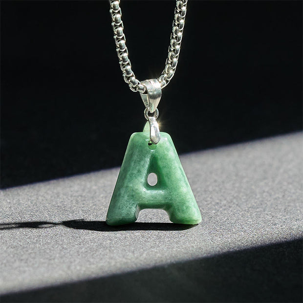 Buddha Stones "May You Find Your Own Meaning" Natural A-Z Letter Jade Titanium Steel Chain 925 Sterling Silver Chain Necklace Includes Gift Message Card - image 4