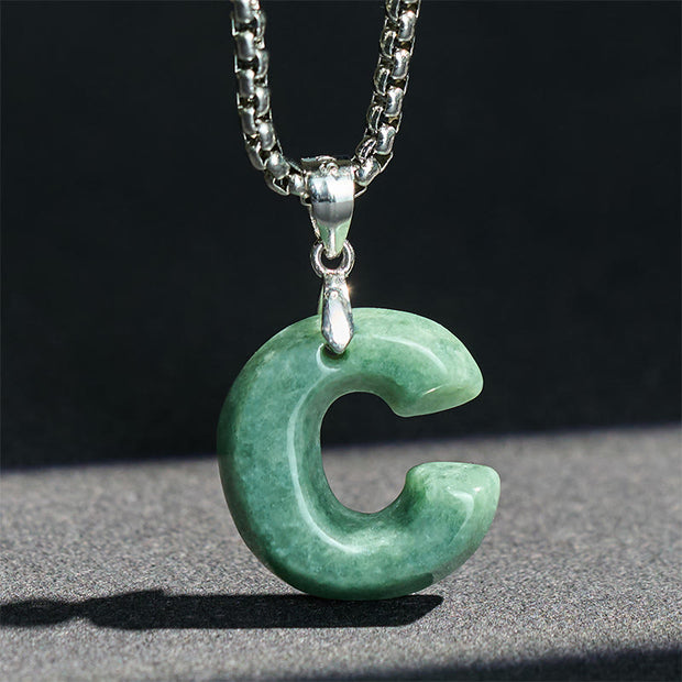 Buddha Stones "May You Find Your Own Meaning" Natural A-Z Letter Jade Titanium Steel Chain Necklace Includes Gift Message Card - image 20
