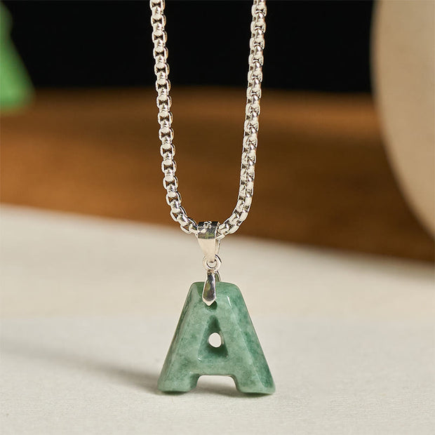 Buddha Stones "May You Find Your Own Meaning" Natural A-Z Letter Jade Titanium Steel Chain 925 Sterling Silver Chain Necklace Includes Gift Message Card - image 2