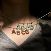 Buddha Stones Natural A-Z Letter Jade Titanium Steel Wide Chain Prosperity Necklace Pendant - image 39