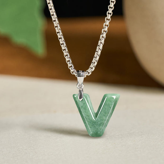 Buddha Stones "May You Find Your Own Meaning" Natural A-Z Letter Jade Titanium Steel Chain Necklace Includes Gift Message Card - image 96
