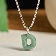 Buddha Stones Natural A-Z Letter Jade Titanium Steel Wide Chain Prosperity Necklace Pendant - D - image 11