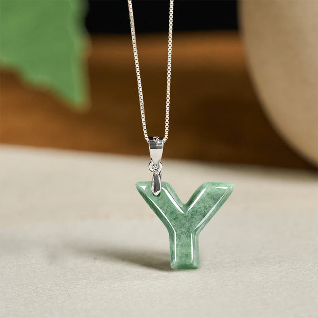 Buddha Stones "May You Find Your Own Meaning" Natural A-Z Letter Jade Titanium Steel Chain 925 Sterling Silver Chain Necklace Includes Gift Message Card - image 202