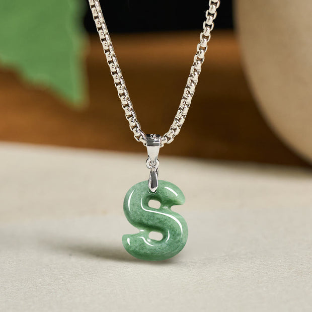 Buddha Stones "May You Find Your Own Meaning" Natural A-Z Letter Jade Titanium Steel Chain Necklace Includes Gift Message Card - image 84