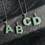 Buddha Stones Natural A-Z Letter Jade Titanium Steel Wide Chain Prosperity Necklace Pendant - image 0
