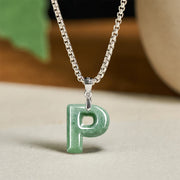 Buddha Stones Natural A-Z Letter Jade Titanium Steel Wide Chain Prosperity Necklace Pendant - image 24