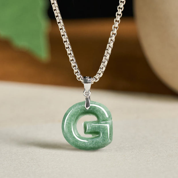 Buddha Stones Natural A-Z Letter Jade Titanium Steel Wide Chain Prosperity Necklace Pendant - G - image 15