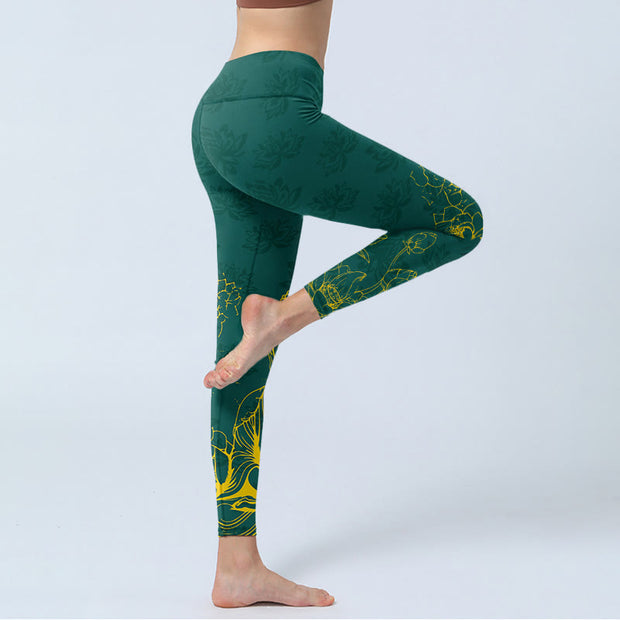 Buddha Stones Lotus Buddha Image Pattern Print Gym Leggings Women's Yoga Pants - image 3