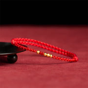 Buddha Stones 925 Sterling Silver Plated Gold Beads Red String Connection Adjustable Bracelet - image 1