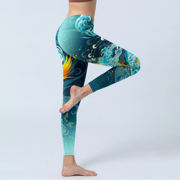 Buddha Stones Dreamy Lively Phoenix Cloud Pattern Print Gym Leggings Women's Yoga Pants - image 3