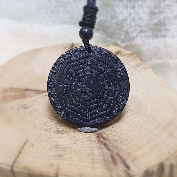 Buddha Stones Authentic Shungite Stone Yin Yang Bagua Protection Necklace Pendant - Shungite Stone(Protection ♥ Grounding) - 35mm - image 0