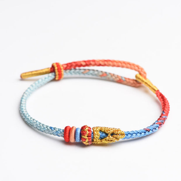 Buddha Stones Colorful Rope Eight Thread Peace Knot Luck Handmade Bracelet - Skyblue&Red(Wrist Circumference 14-19cm) - image 11