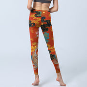Buddha Stones Koi Fish Lotus Cloud Pattern Print Gym Leggings Women's Yoga Pants - image 6