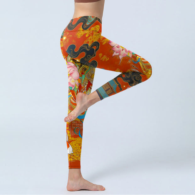 Buddha Stones Koi Fish Lotus Cloud Pattern Print Gym Leggings Women's Yoga Pants - image 3
