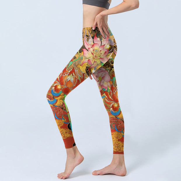 Buddha Stones Koi Fish Lotus Cloud Pattern Print Gym Leggings Women's Yoga Pants - image 2