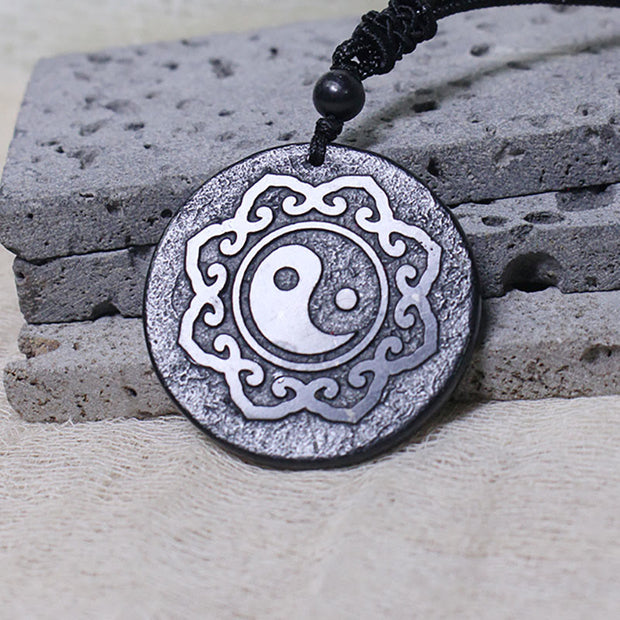 Buddha Stones Tai Chi Yin Yang Symbol Authentic Shungite Stone Inner Strength Necklace Pendant - Shungite Stone(Protection ♥ Grounding) - 35-40mm - image 0