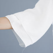 Buddha Stones 2Pcs Solid Color White Frog-Button Three Quarter Sleeve Shirt Wide Leg Pants Meditation Zen Clothing Women's Set - image 14