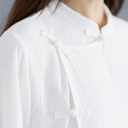 Buddha Stones 2Pcs Solid Color White Frog-Button Three Quarter Sleeve Shirt Wide Leg Pants Meditation Zen Clothing Women's Set - image 11