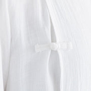 Buddha Stones 2Pcs Solid Color White Frog-Button Three Quarter Sleeve Shirt Wide Leg Pants Meditation Zen Clothing Women's Set - image 12