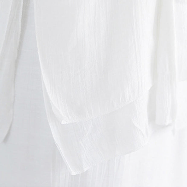 Buddha Stones 2Pcs Solid Color White Frog-Button Three Quarter Sleeve Shirt Wide Leg Pants Meditation Zen Clothing Women's Set - image 13