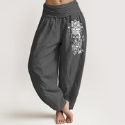 Buddha Stones Pure Cotton Simple Buddha Image Lotus Pattern Women's Elastic Waist Harem Pants - DimGray - US16，UK/AU20，EU48 (3XL) - image 8