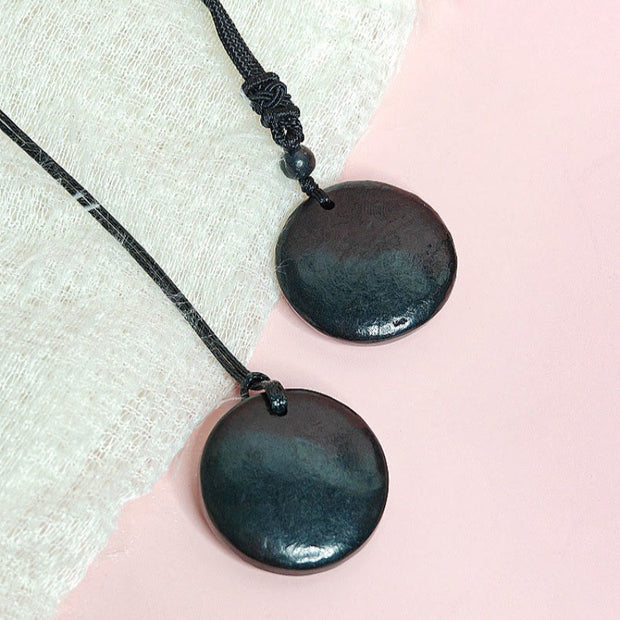 Buddha Stones Geometric Round Authentic Shungite Stone Rope Inner Strength Necklace Pendant - image 3