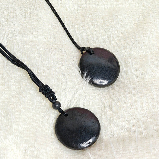 Buddha Stones Geometric Round Authentic Shungite Stone Rope Inner Strength Necklace Pendant - image 2