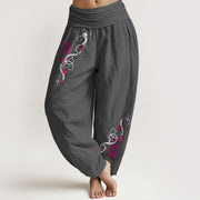 Buddha Stones Pure Cotton Softly Colored Butterfly Flower Vine Pattern Women's Elastic Waist Harem Pants - DimGray - US16，UK/AU20，EU48 (3XL) - image 8