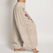 Buddha Stones Pure Cotton Softly Colored Butterfly Flower Vine Pattern Women's Elastic Waist Harem Pants - image 13