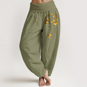 Buddha Stones Pure Cotton Brightly Colored Moon Flower Vine Pattern Women's Elastic Waist Harem Pants - OliveDrab - US16，UK/AU20，EU48 (3XL) - image 14