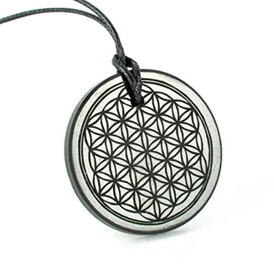 Buddha Stones Flower of Life Carving Design Authentic Shungite Stone Protection Necklace Pendant - image 0