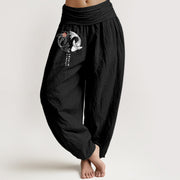 Buddha Stones Pure Cotton Koi Fish Character Pattern Women's Elastic Waist Harem Pants - Black - US16，UK/AU20，EU48 (3XL) - image 5