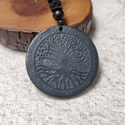 Buddha Stones The Tree of Life Carving Pattern Authentic Shungite Stone Protection Necklace Pendant - The Tree of Life(Enlightenment ♥ Connection) - 35-40mm - image 0