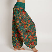 Buddha Stones Cotton Colorful Flower Leaf Scroll Pattern Women's Elastic Waist Harem Pants - image 10