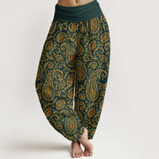 Buddha Stones Cotton Brightly Colored Paisley Style Pattern Women's Elastic Waist Harem Pants - DarkGreen - US16，UK/AU20，EU48 (3XL) - image 0