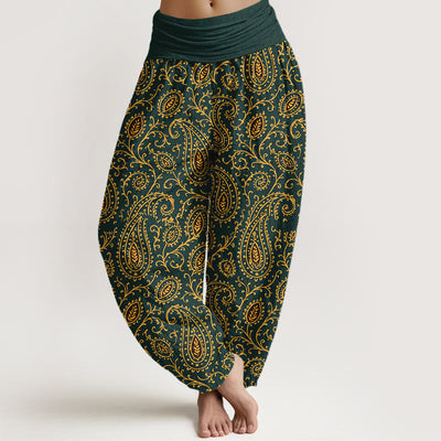 Buddha Stones Cotton Brightly Colored Paisley Style Pattern Women's Elastic Waist Harem Pants - DarkGreen - US16，UK/AU20，EU48 (3XL) - image 0