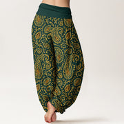 Buddha Stones Cotton Brightly Colored Paisley Style Pattern Women's Elastic Waist Harem Pants - image 1