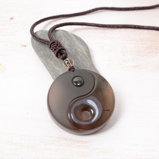 Buddha Stones Yin Yang Symbol Ice Obsidian Positive Necklace Pendant - image 1