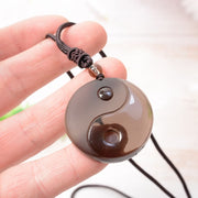 Buddha Stones Yin Yang Symbol Ice Obsidian Positive Necklace Pendant - image 5