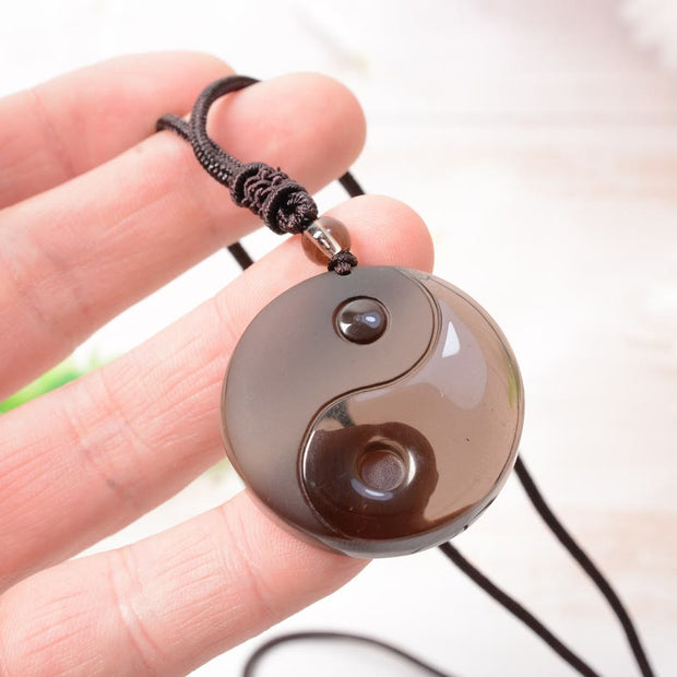 Buddha Stones Yin Yang Symbol Ice Obsidian Positive Necklace Pendant - image 5