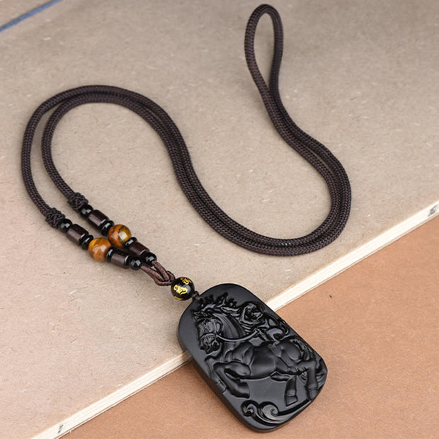 Buddha Stones Year of the Horse Monkey Design Black Obsidian Purification Necklace Pendant - image 11